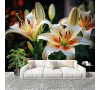 Peel and Stick DIY Fotomurales 350X256 cm Flores Lirios Tema. Decoración Papel Tapiz del hogar Murales Creativo Verde Salón Dormitorio Oficina Habitación Fondo Pegatinas Pared