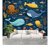 Peel and Stick DIY Fotomurales 350X256 cm Mundo OceáNico Dibujos Animados Decoración Papel Tapiz del hogar Murales Creativo Azul Salón Dormitorio Oficina Habitación Fondo Pegatinas Pared