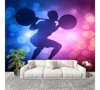 Peel and Stick DIY Fotomurales 400X280 cm Tema De Barra De Pesas De Fitness Decoración Papel Tapiz del hogar Murales Creativo azul-púrpura Salón Dormitorio Oficina Habitación Fondo Pegatinas Pared