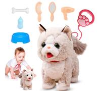 Peelanmall Juguete electrónico interactivo del gato con correa, gatito de peluche mascota para niños que corre, maulla, mueve la cola y la lengua (gato ragdoll)