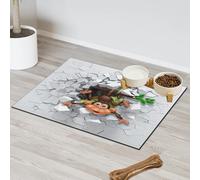 Peeping Monkey - Tapete de alimentación para mascotas, para gatos, perros, cuenco de agua, tapete de comida divertido para mascotas, tapete absorbente y antideslizante que contiene derrames, protege