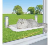 PEFUNY Percha plegable inalámbrica para ventana de gato, hamaca para ventana y pared, con 4 ventosas, marco resistente para ventanas de vidrio y paredes interiores (blanco, mediano)