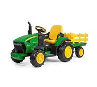 Peg Perego John Deere RC Tractor - Tractor eléctrico corredizo y teledirigido para niños, 12 V, con remolque, mando a distancia, 2 ruedas motrices, radio FM, 1 año