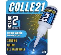 Pegamento Colle21 flacone de 21g., Pegamento Super Glue fuerte, pegamento multiuso, pegamento profesional, cyanoacrilato. Collage Précis & Multi-Matériaux - Formule Fluide et Longue Durée