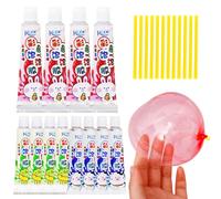 Pegamento Mágico para Burbujas, Set de 12 Globos Elásticos para Niños con Pajitas, Plástico Superelástico para Burbujas