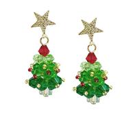 Pegamento Perlas Accesorios Joyería Beaded Green Christmas Tree Dangle Earrings Cute Arco Xmas Tree Earrings Jewelry For Festival New Year Kits Fabricante Pinzas Kits, talla única, Plástico, Sin