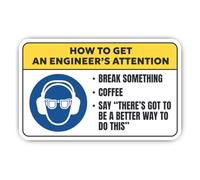 Pegatina: 200 mm, 1 unidad, con texto en alemán "How to get an Engineer's attention", cartel de tecnología extragrande