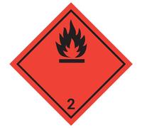 Pegatina: 200 x 200 mm, 1 unidad - Nota de peligros - Clase de mercancías peligrosas - Clase 2.1 - Negro - Gases inflamables - ADR/GHS/DGR/UN pictograma de seguridad