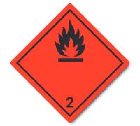 Pegatina: 250 x 250 mm, 1 unidad - Nota de peligros - Clase de mercancías peligrosas - Clase 2.1 - Negro - Gases inflamables - ADR/GHS/DGR/UN pictograma de seguridad