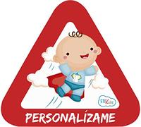 Pegatina Adhesiva Personalizable Bebé a Bordo, Vinilo para Coche o Moto, Resistente al Agua, Tamaño 15x13.7 cm, Ideal para Gemelos, Niño, Pirata, Héroes a Bordo - Color: Niño, Tamaño: 15x13.7 cm