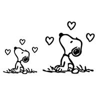 Pegatina adhesiva Snoopy con corazones - Peanuts - Perro ideal para coche, moto, scooter, camión, PC portátil - Comics Decal - de vinilo - Kit 2 unidades (negro)