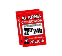 Pegatina Alarma Securitas - Cartel Zona Videovigilada Adhesivo - Aviso a la Policía - Placa Videovigilancia Roja Interior/Exterior (14,8 x 10,5 cm) (2 Piezas)