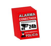 Pegatina alarma securitas - Cartel zona videovigilada adhesivo - Pegatinas Aviso a la Policía - Placa videovigilancia Rojo Interior/Exterior (14,8 x 10,5 cm) (6 Piezas Pegatinas zona videovigilada)