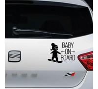 Pegatina Baby On Board Snow 18x14cm - Vinilo Adhesivo Bebé a Bordo para Coche - Sticker Niña Snowboard Azul - Señal de Seguridad Original para Cristal Trasero - para Padres Deportistas (Negro Mate)
