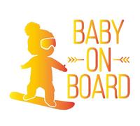Pegatina Baby On Board Snowboard 18x14cm - Vinilo Adhesivo Niño a Bordo para Coche - Sticker Bebé Deportista - Señal Seguridad Infantil para Cristal Trasero - (Oro)