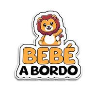Pegatina Bebe a Bordo Coche, Bebé Leo 15.5 x 15 cm, Pegatinas Resistente a UV e Impermeables, Animal Sticker