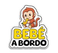 Pegatina Bebe a Bordo Coche, Bebé Mono 15.5 x 14 cm, Pegatinas Coche de Bebe a Bordo, Bebe a Bordo Pegatina Coche Resistente a UV e Impermeable, Animal Sticker