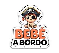 Pegatina Bebe a Bordo Coche, Bebé Pirata a Bordo, Pegatinas Coche 17 x 14 cm, Bebe a Bordo Pegatina Coche Resistente a UV e Impermeable