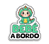 Pegatina Bebé a Bordo Coche, Dinosaurio, 16 x 14 cm, Resistente a UV e Impermeable, Sticker Para Coche