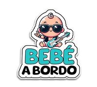 Pegatina Bebé a Bordo Coche, Rockstar a Bordo, 16 x 14.5 cm, Resistente a UV e Impermeable, Sticker Para Coche