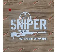 Pegatina blanca 15,2 cm francotirador Out of Sight Out of Mind rifle arma vinilo para coche
