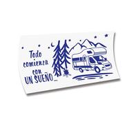 Pegatina Caravana VINILOS AUTOCARAVANAS Todo Comienza con UN SUEÑO (Azul Brillante, 60 x 32,2 cm)