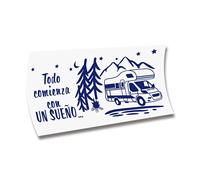 Pegatina Caravana VINILOS AUTOCARAVANAS Todo Comienza con UN SUEÑO (Azul Cobalto, 150 x 80,5 cm)