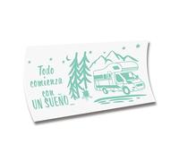 Pegatina Caravana VINILOS AUTOCARAVANAS Todo Comienza con UN SUEÑO (Menta, 60 x 32,2 cm)