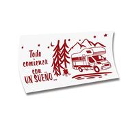 PEGATINA CARAVANA VINILOS AUTOCARAVANAS "TODO COMIENZA CON UN SUEÑO" (Rojo, 85 x 45, 6 cm)
