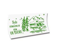 Pegatina Caravana VINILOS AUTOCARAVANAS Todo Comienza con UN SUEÑO (Verde Asturias, 85 x 45, 6 cm)