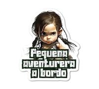 Pegatina coche bebe a bordo aventura 13x15cm vinilo facil de pegar, bebe a bordo, pegatina coche, camion, autocaravana