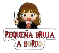 Pegatina coche bebé a bordo, niña a bordo, paqueña bruja, vinilo facil de pegar, bebé a bordo, pegatina coche, camion, autocaravana