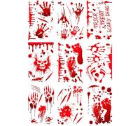 Pegatina con estampado de sangre de Halloween,Pegatinas con estampado de manos de sangre de Halloween - 9 pegatinas de pared con huella sangrienta,Calcomanías de huellas de manos sangrientas, calcoman