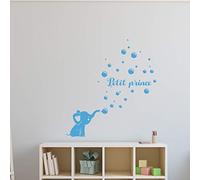 Pegatina con Nombre Personalizado, diseño de Elefante, decoración de Pared para habitación Infantil, 2 láminas de 20 x 30 cm y 55 x 30 cm, Color Azul