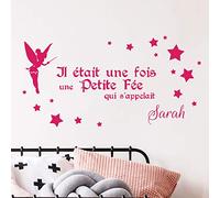 Pegatina con Nombre Personalizado, diseño de Fois con Texto en inglés «Il stait UNE fe» - Decoración de Pared para habitación Infantil - 2 láminas de 20 x 40 cm y 40 x 25 cm - Fucsia