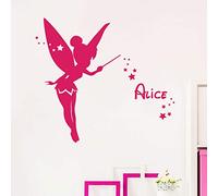 Pegatina con Nombre Personalizado, diseño de Hada - Decoración de Pared para habitación Infantil - 2 láminas de 40 x 25 cm - Fucsia
