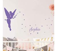 Pegatina con Nombre Personalizado, diseño de Hada y Estrellas - Decoración de Pared para habitación Infantil - 2 láminas de 40 x 25 cm - Lavanda