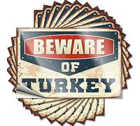 Pegatina con texto en inglés "Beware of Turkey Day" (8 x 12 cm, 10 unidades)