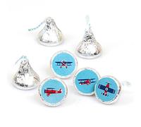 Pegatina de avión para fiesta de cumpleaños o baby shower, diseño de avión con texto en inglés "Take Flight", etiquetas para regalos de Hershey's Kisses (1 hoja de 108)