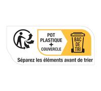 Pegatina de etiqueta Info-tri - Tarro de plástico con tapa - Tabla de 66 pegatinas (1,9 x 4,3 cm)