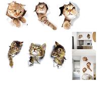 Pegatina de Gato 3D,6 piezas lindos Adhesivo decorativo,Vívidas Decoraciones Murales,Prueba de Agua Desmontable Gatos Pegatinas,para Sala De Estar Dormitorio