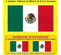 Pegatina de la bandera de México, 100 mm, 1 unidad + 2 pegatinas extra