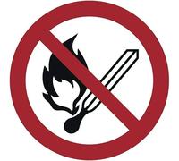 Pegatina de no llama abierta, fuego, fuente de ignición abierta y prohibido fumar, diámetro de 20 cm según ISO 7010, ASR A1.3 (resistente a la intemperie)