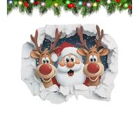 Pegatina De Papá Noel Rompiendo La Pared - Calcomanías Navideñas Removibles con Efecto 3D | Adhesivos De Reno Para Sala De Estar De Invierno | para Estudio Dormitorio Sala de Estar Fiesta