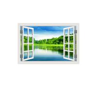 Pegatina de Pared 3D de Ventana Falsa con Vista Natural del Bosque, Mural Adhesivo de Pared con Paisaje de Bosque Verde para Decoración del Hogar de Baño, Sala de Estar, Dormitorio - Río Pacífico
