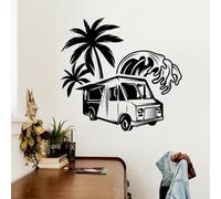 Pegatina de pared Black Summer Summer Vacation Truck Palm Wave Fast Food Pegatina de pared Relajante Dormitorio Papel pintado decorativo Calcomanía interior
