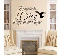 Pegatina de pared con frase "El Espíritu de Dios está en este hogar", calcomanía decorativa religiosa, color negro, 95 cm de alto x 56 cm de ancho