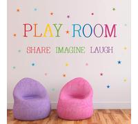 Pegatina de pared con frase inspiradora ""Imagina, r e"" para sala de juegos, estrellas de colores, para decoraci n de aula, guarder a
