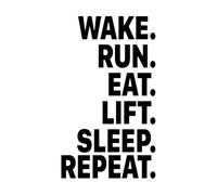 Pegatina de pared con frase motivadora y motivadora para fitness, deporte, despertar, correr, levantar, comer, dormir, repetir, vinilo pequeño, 33x56 cm