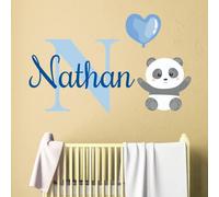Pegatina de pared con nombre personalizado e inicial, diseño de panda con texto - UNISEX - Adhesivo mural para decorar dormitorio infantil (AA004)